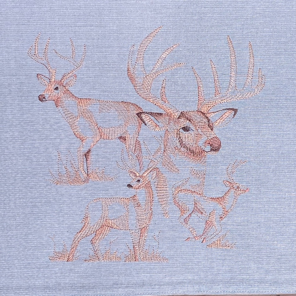Set of Two Matching Buck Deer Embroidered on Large Gray Placemats